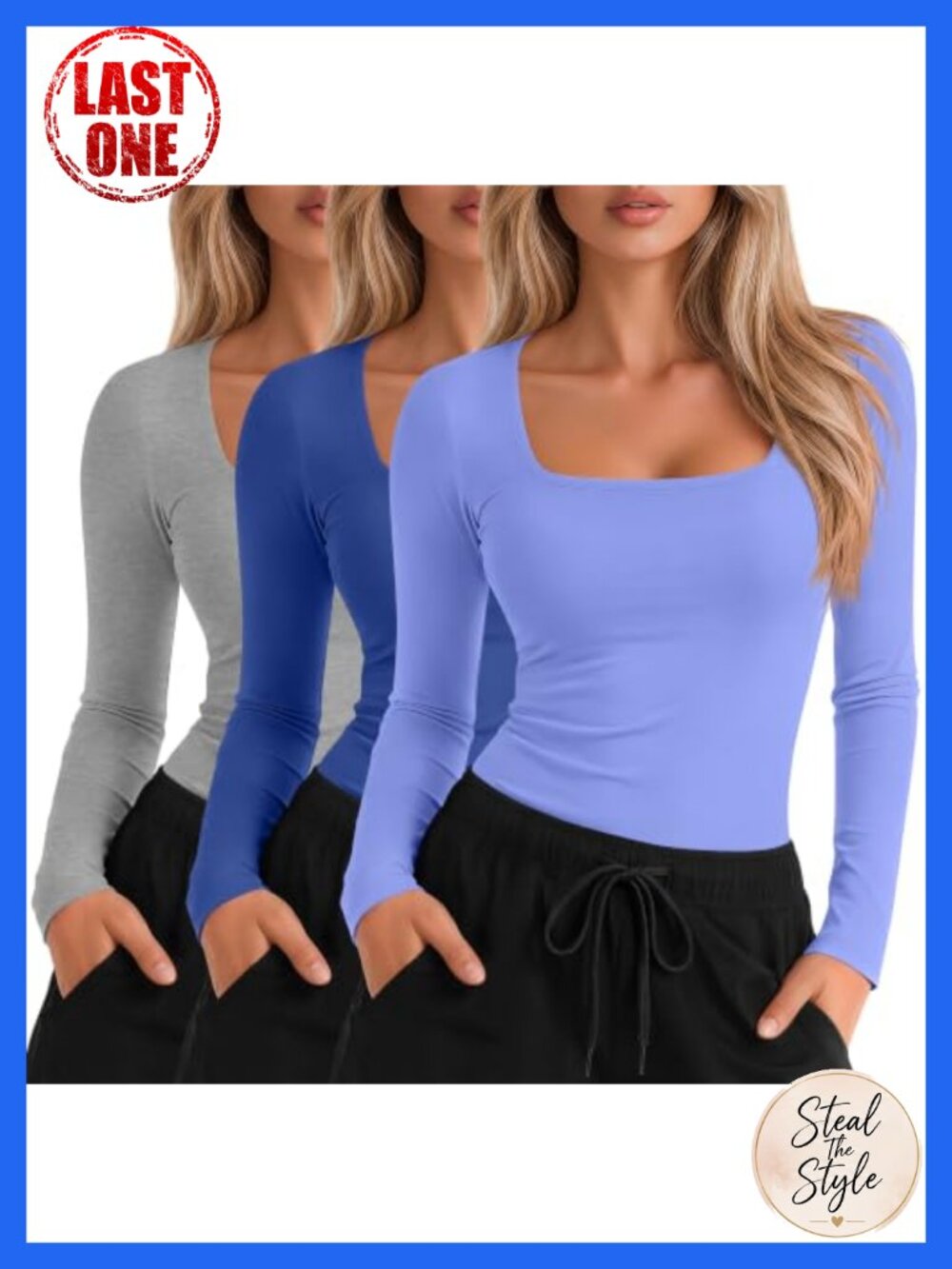 Women's Long Sleeve Underscrub Shirts Slim Fit Square Neck 3 Pack